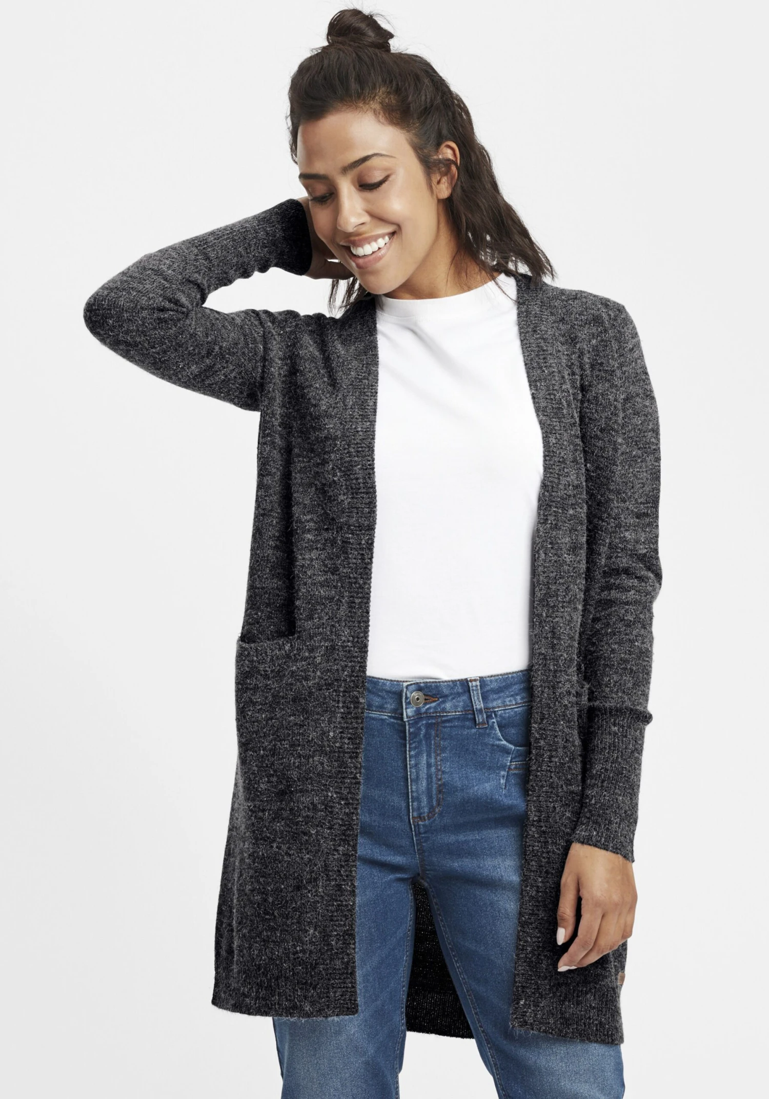 OXMO Strickjacken Strickjacke Neli Frauen Grau 2 OXMO Strickjacken Strickjacke Neli Frauen Grau – Bild 2