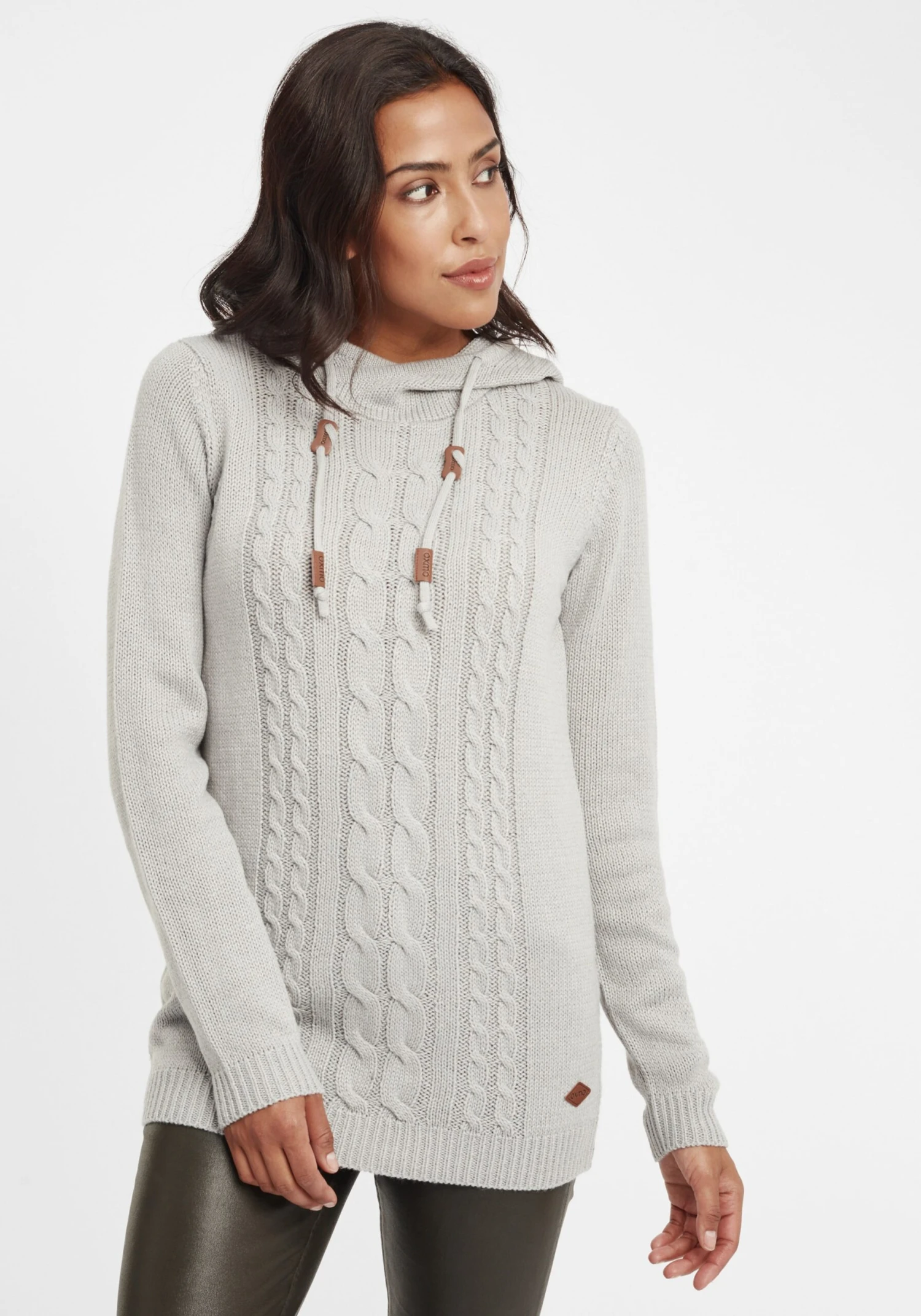 OXMO Kapuzenpullover Strickpullover Cable Frauen Grau 2 OXMO Kapuzenpullover Strickpullover Cable Frauen Grau – Bild 2