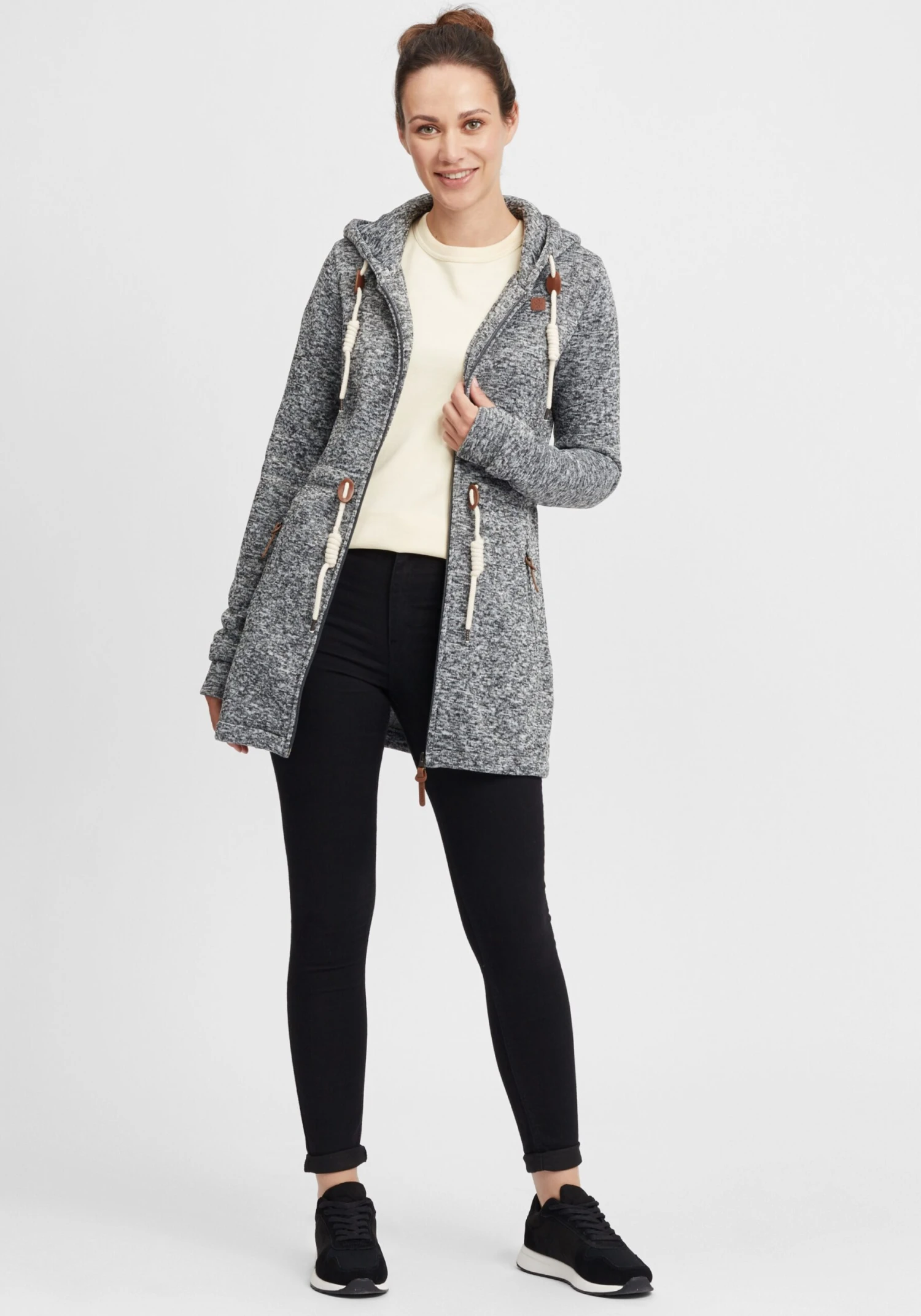 OXMO Sweatjacken Strickfleecejacke Thora Frauen Grau 3 OXMO Sweatjacken Strickfleecejacke Thora Frauen Grau – Bild 3